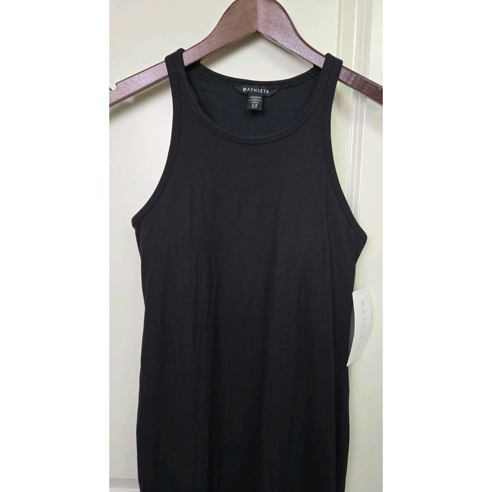 NEW Athleta Signature Rib Maxi Dress Black S Small Ribbed Racer Back Stretch NWT